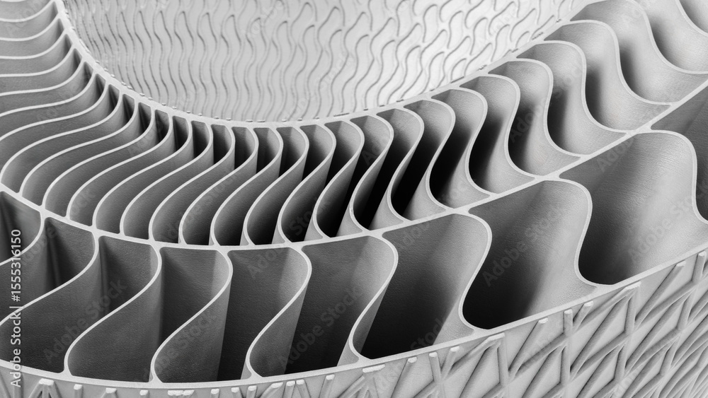 Poster metal piece with a pattern created by 3D printer. lines are arranged in a spiral pattern, creating a sense of movement and energy Adaptive technologies concept background