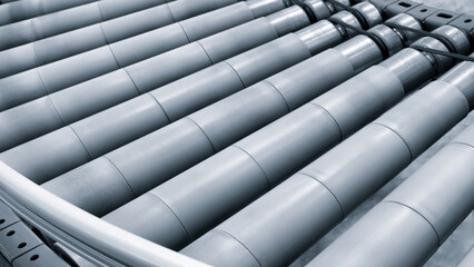 Crossing of roller conveyor, Production line conveyor roller transportation objects, industry...