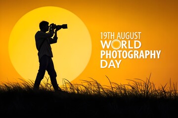 World photography day on August 19th, photographer silhouette illustration design.
