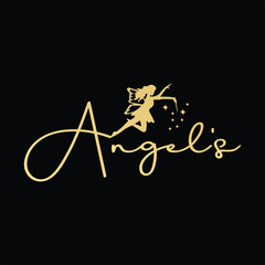 Elegant Angel's Logo Design Featuring a Fairy Silhouette and Sparkling Stars