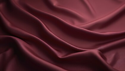 Obraz premium Dark burgundy background with satin finish. Silk fabric texture, elegant waves, flowing cloth. Deep red color, burgundy color, luxurious soft material. Smooth drapery, abstract background for