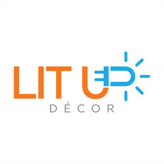 Lit Up Decor Logo Design with Playful Typography and Creative Lightbulb Icon