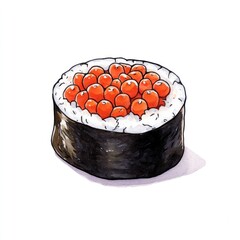 Hand-drawn sushi roll, vibrant colors