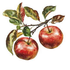 Red Apples Autumn Foliage, watercolor painting vector, isolated on a white background.