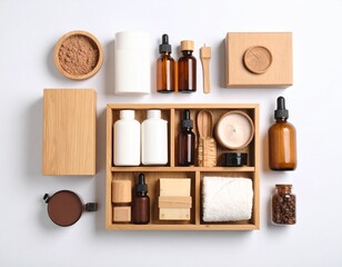 Natural Skincare Products Organic Beauty Essentials in Wooden Box