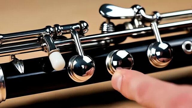 Shiny Chrome Keys on a Black Wooden Oboe Body