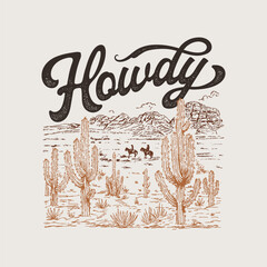 Howdy Western Desert Cactus Scene