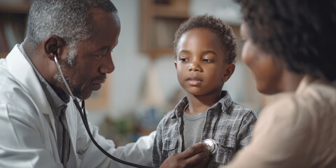 Caring Doctor Examines Young Patient with Stethoscope - Reassuring Pediatric Check-up, Medical Professional Attending to Child's Health and Well-being