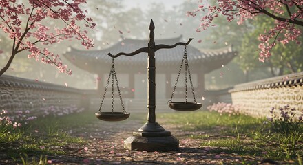 South Korea Constitution Day (Jeheonjeol) – July 17 image featuring scales of justice and Korean elements symbolizing law, democracy and national heritage