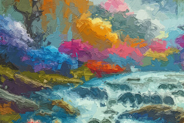 Various oil paintings, flowers, spotted deer, chrysanthemums, roses, peonies, forest scenery, streams, plum blossoms