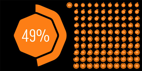 Set of octagon percentage diagrams meters from 0 to 100 ready-to-use for web design, user interface UI or infographic - indicator with orange
