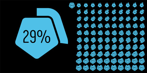 Set of pentagon percentage diagrams meters from 0 to 100 ready-to-use for web design, user interface UI or infographic - indicator with blue