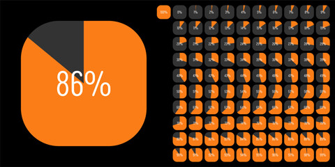 Set of rectangle percentage diagrams meters from 0 to 100 ready-to-use for web design, user interface UI or infographic - indicator with orange