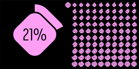 Set of rectangle percentage diagrams meters from 0 to 100 ready-to-use for web design, user interface (UI) or infographic - indicator with pink