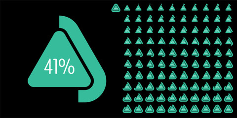 Set of triangle percentage diagrams meters from 0 to 100 ready-to-use for web design, user interface UI or infographic - indicator with green