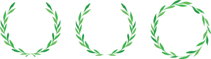 Flat Minimal Vector Illustration of Green Laurel Wreath Icon Set for Award, Certificate, and Decorative Design