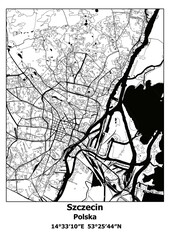 Czarno-biała mapa Szczecina