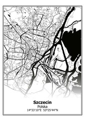 Czarno-biała mapa Szczecina