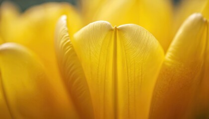 Close-up of a yellow tulip flower. Focus on intricate details of petals with soft, delicate textures. Spring bloom captures beauty, vibrancy of nature. Botanical macro photo.
