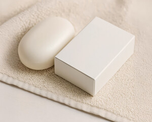 Soap box and white soap with fabric underneath