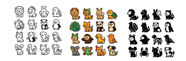 Adorable animal icons set – flat, cute and wildlife symbol collection