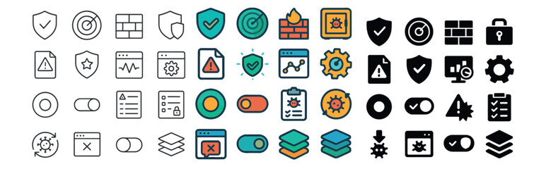 Security and data protection icons set – outline, safeguard and privacy symbols