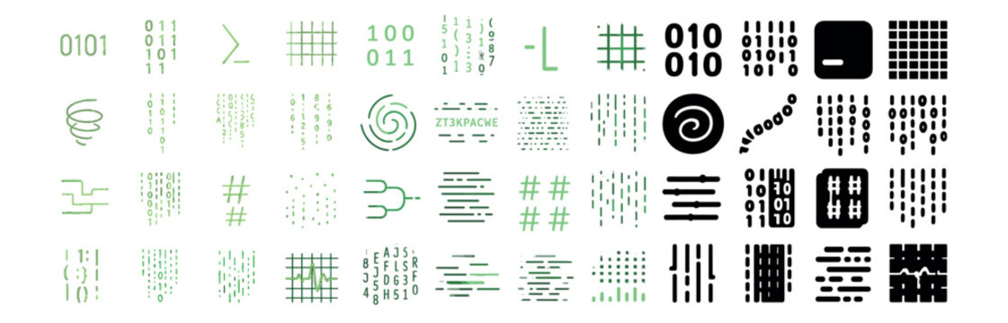 Futuristic technology icons set &ndash; flat, digital interface and coding symbols