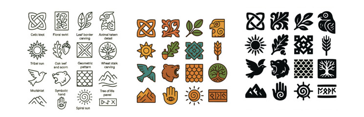 Nature and wildlife icons set – outline, natural and eco-friendly symbols