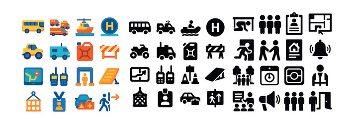 Transportation and logistics icons set – flat, delivery and transit symbols