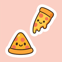 Cute Pizza Slice Vector Sticker | Kawaii Food Clipart Illustration