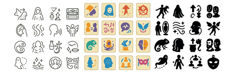 Fototapeta premium Mystery and magic icons set – silhouette, mystical and fantasy symbols collection