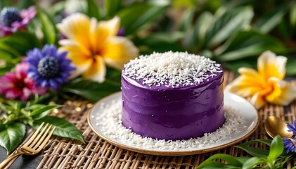 Homemade Ube Cake with Coconut Flake