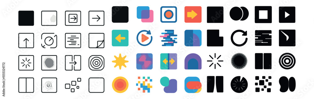 Wall mural interface design icons set – flat, ui symbols and digital interface design graphics