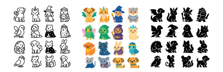 Obraz premium Cute animals icons set – silhouette, adorable and whimsical pet symbols