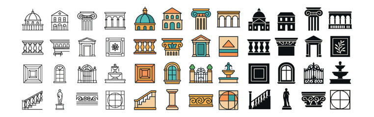 Obraz premium Architecture icons set – line, building and construction symbols for design projects