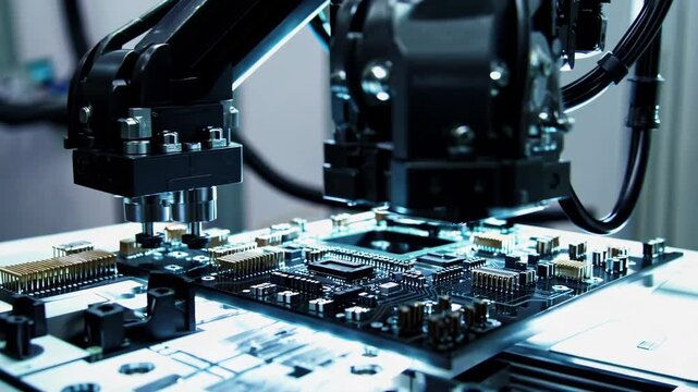 modern industrial factory for the production of electronic components - machinery, interior and equipment of the production hall