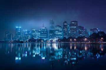 Naklejka premium City skyline a modern skyline view of the city at night