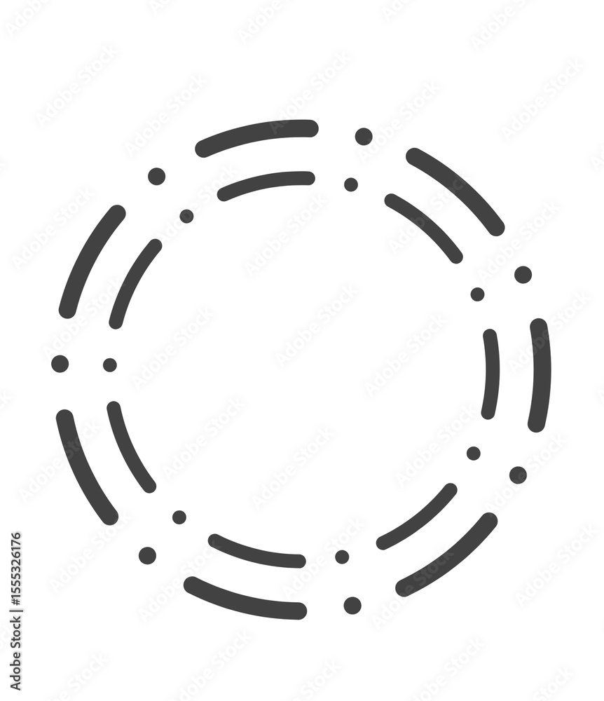 Poster circular burst design with dashed lines and dots on transparent backdrop for modern graphics and cre