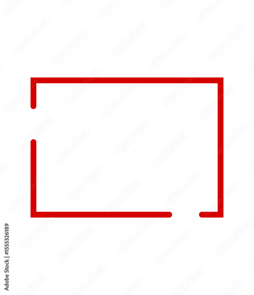 Poster minimalist red rectangular frame with open side on transparent backdrop for modern graphics and crea