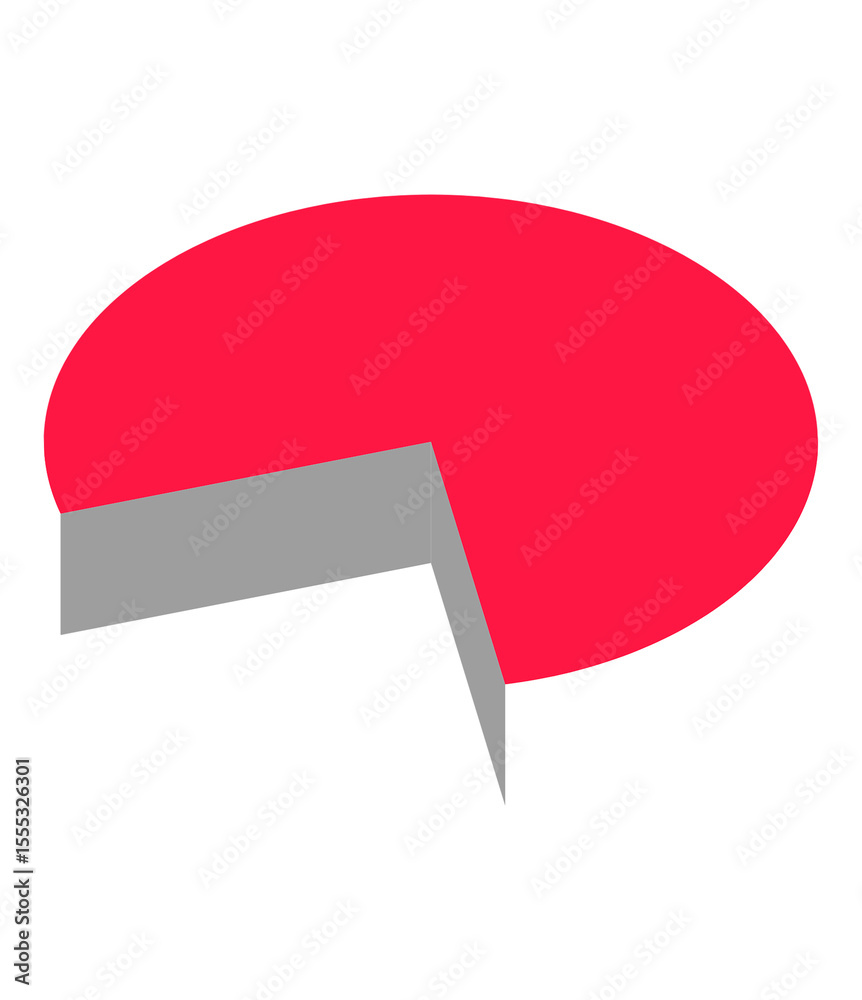 Poster isometric pie chart diagram with missing slice on transparent backdrop, representing data analysis a