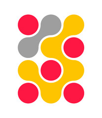 Abstract Interconnected Circles in Red, Yellow, and Gray on Transparent Backdrop A Modern Graphic Element for Design Projects and Creative Visuals