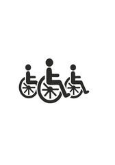 Black Silhouette Icons of Three Wheelchair Users Representing Accessibility, Disability Inclusion, Healthcare and Supportive Mobility Concept