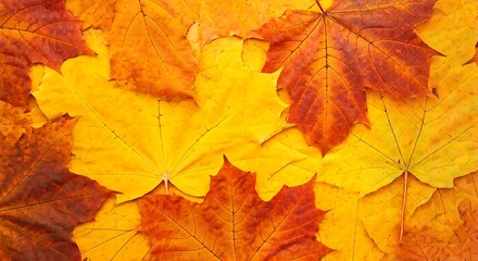 Fototapeta premium Vibrant Autumnal Symphony: A Tapestry of Maple Leaves in Fiery Hues of Gold, Orange, and Crimson Creates a Warm and Inviting Seasonal Display.