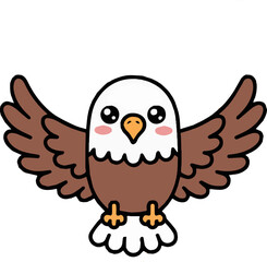 Illustration of a cartoon eagle with brown wings and a white head on a cream colored background