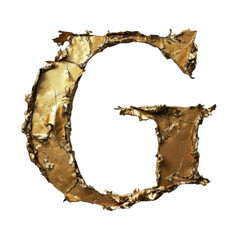 Golden letter G with textured, crumpled appearance, showcasing metallic finish and intricate details. This artistic representation adds elegance