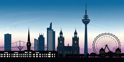 Obraz premium Black and White Line Art Skyline of European Cities - Travel Landmark Illustration