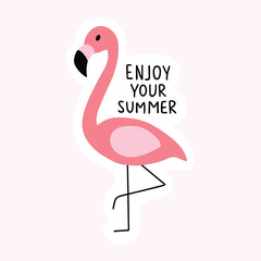 Enjoy Your Summer Flamingo Sticker | Minimal Kawaii Vector Art