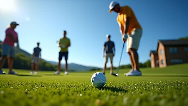 Golfers Striking a Golf Ball on a Course in Summertime