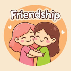 Kawaii Friendship Sticker Vector | Cute Friends Hugging Illustration
