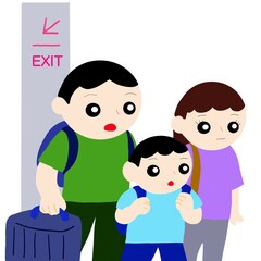 駅のホームで出口に迷う家族